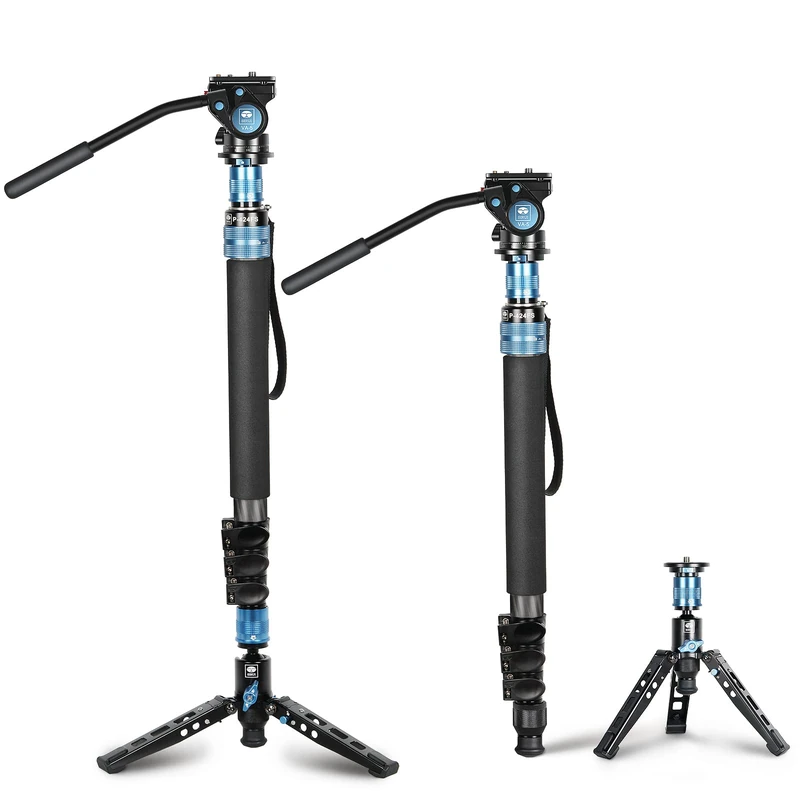 SIRUI P-424FS Camera Monopod for Photography, 168cm Carbon Fibre Camera Monopod with Removable Tripod Stand Base, with VA-5 Fluid Head for DSLR, Video Camcorder, Max Load 12kg