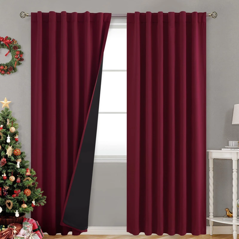 BGment Full Blackout Curtains with Thermal Insulation Liner Curtains 95 Inches Long, Rod Pocket and Back Tab Double Layer Room Darkening Window Curtain for Bedroom(52 x 95 Inch, 2 Panels, Burgundy)