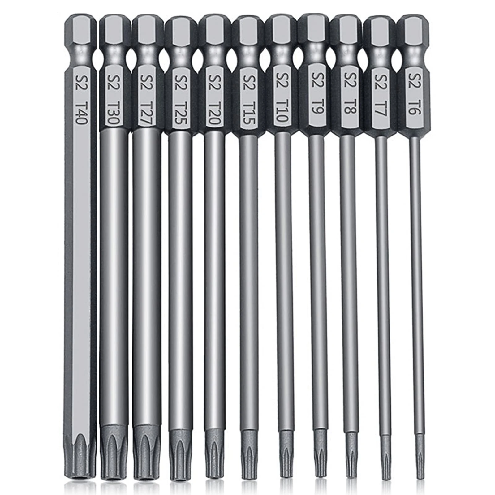 100mm Torx Screwdriver Bit Sets, 11pcs Star Magnetic Screwdriver Bits Set T6-T40 1/4 Inch S2 Steel Security Torx Screwdrivers Impact Driver Bit Set