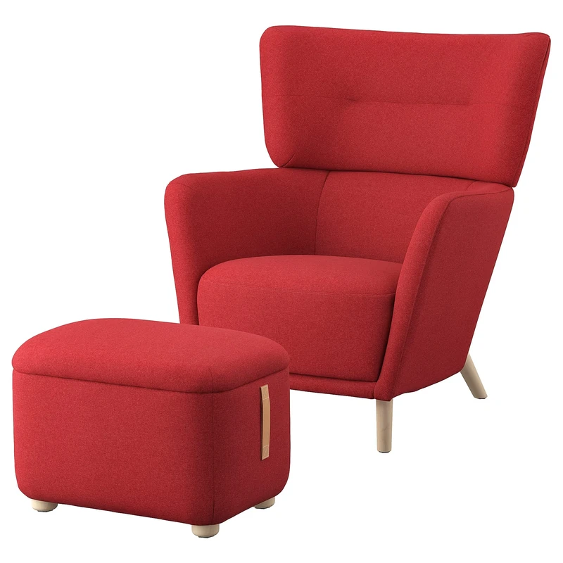 IKEA OSKARSHAMN Wing Chair with Footstool, Tonerud red