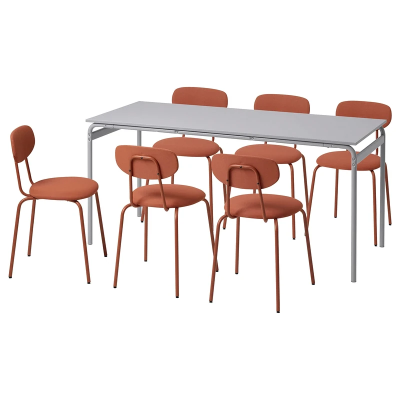IKEA OSTANO/GRASALA 160 cm Dining Set - Grey Table, Red-Brown Chairs