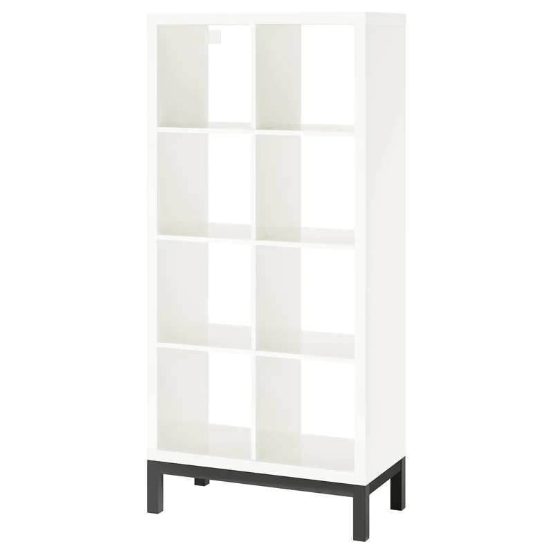 IKEA KALLAX Shelving Unit with underframe, 77x164 cm, high-Gloss/White/Black