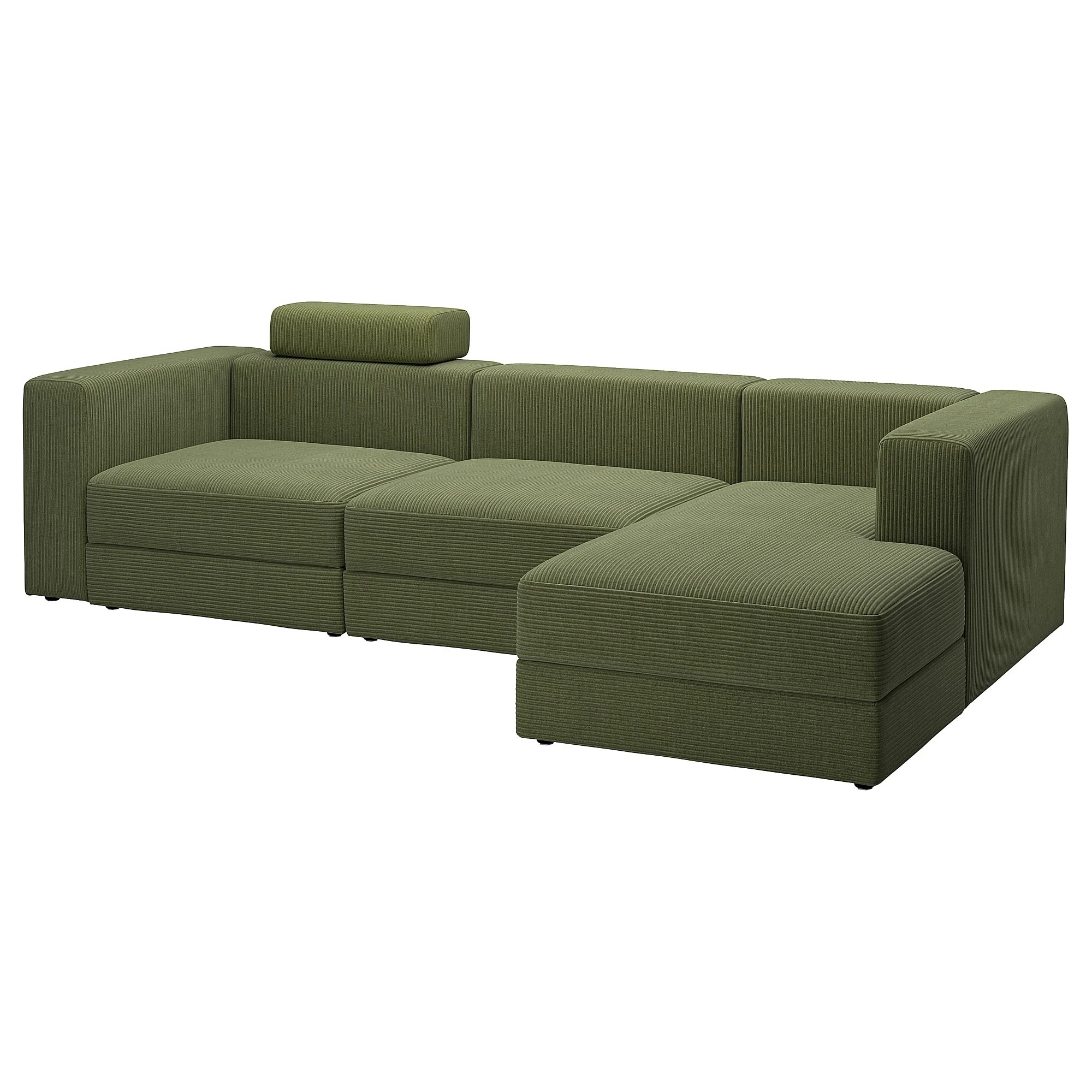 Ikea JÄTTEBO 4-seat mod sofa w chaise longue, right with headrest/Samsala dark yellow-green