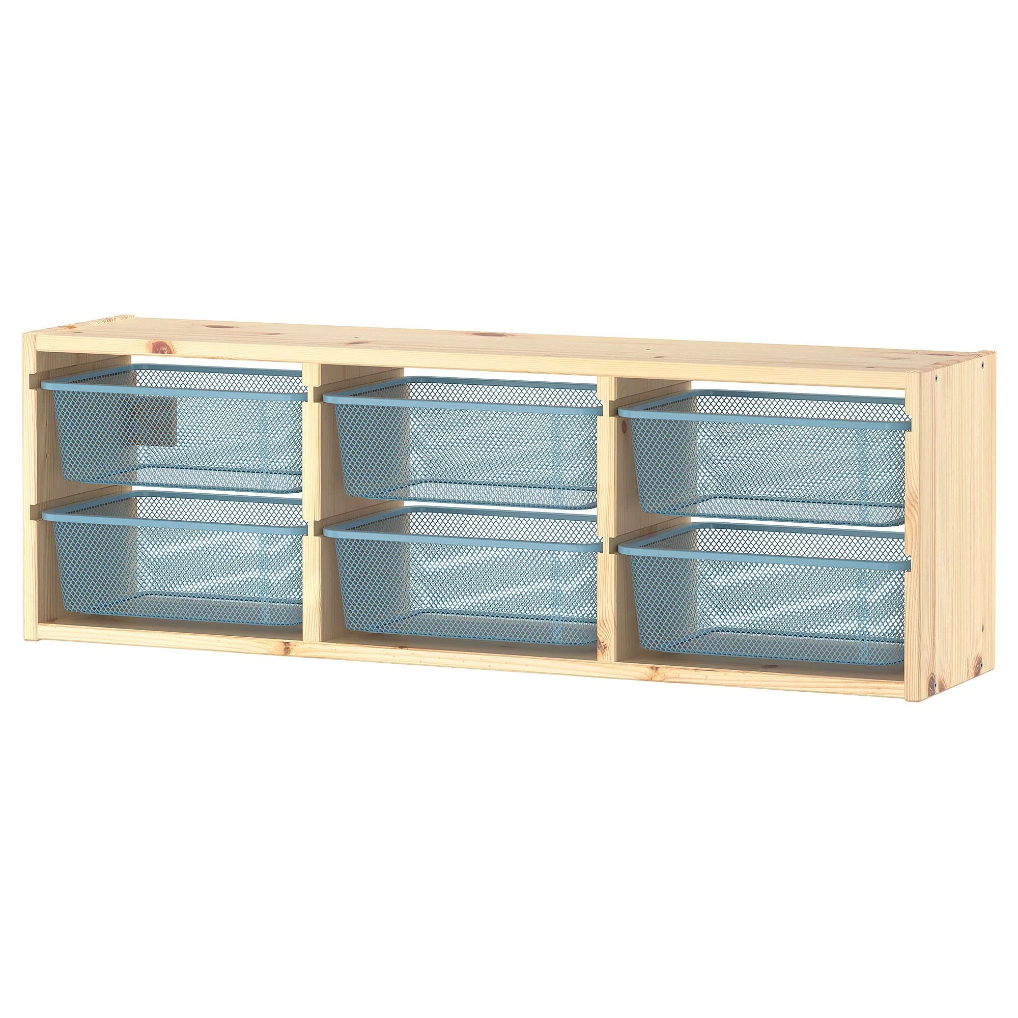 Ikea TROFAST wall storage, 93x21x30 cm, light white stained pine/grey-blue