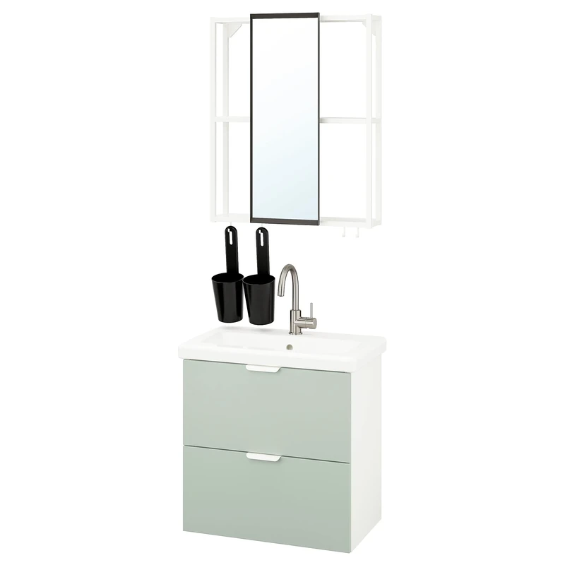 IKEA TVALLEN/ENHET Bathroom Furniture Set - White/Pale Grey-Green