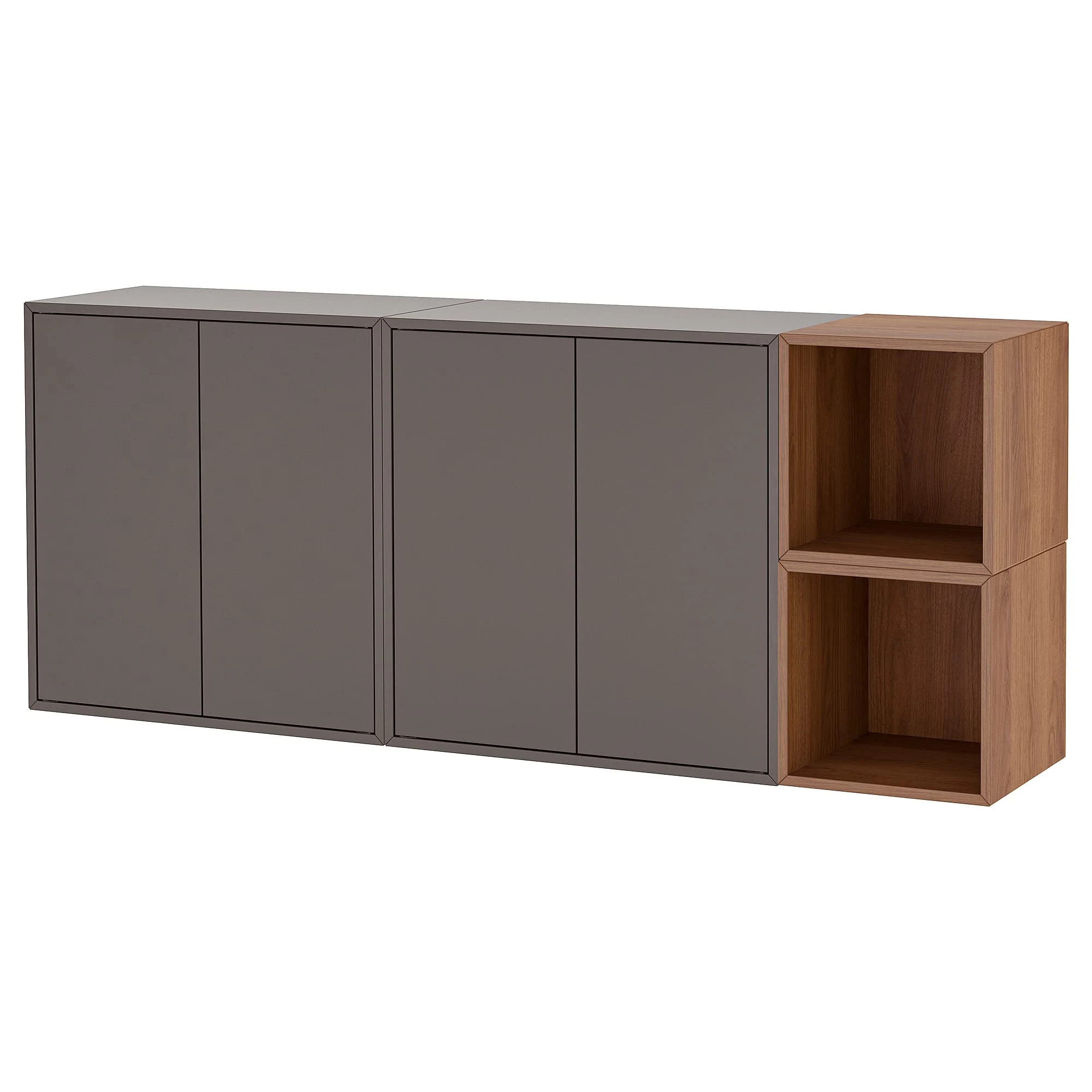 IKEA EKET Wall-Mounted Cabinet Combination, 175x35x70 cm, Dark Grey/Walnut Effect