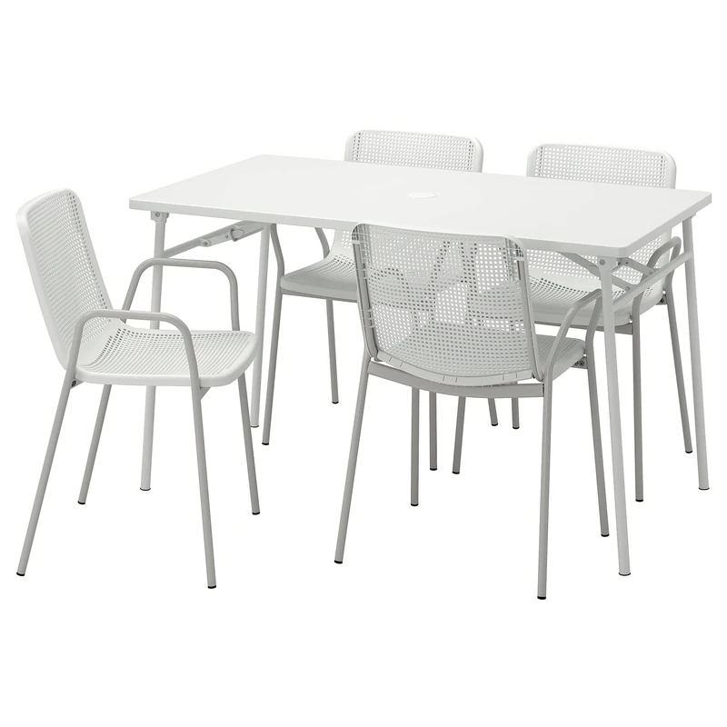 IKEA TORPARÖ Table+4 Chairs w armrests, Outdoor, 130 cm, White/White/Grey