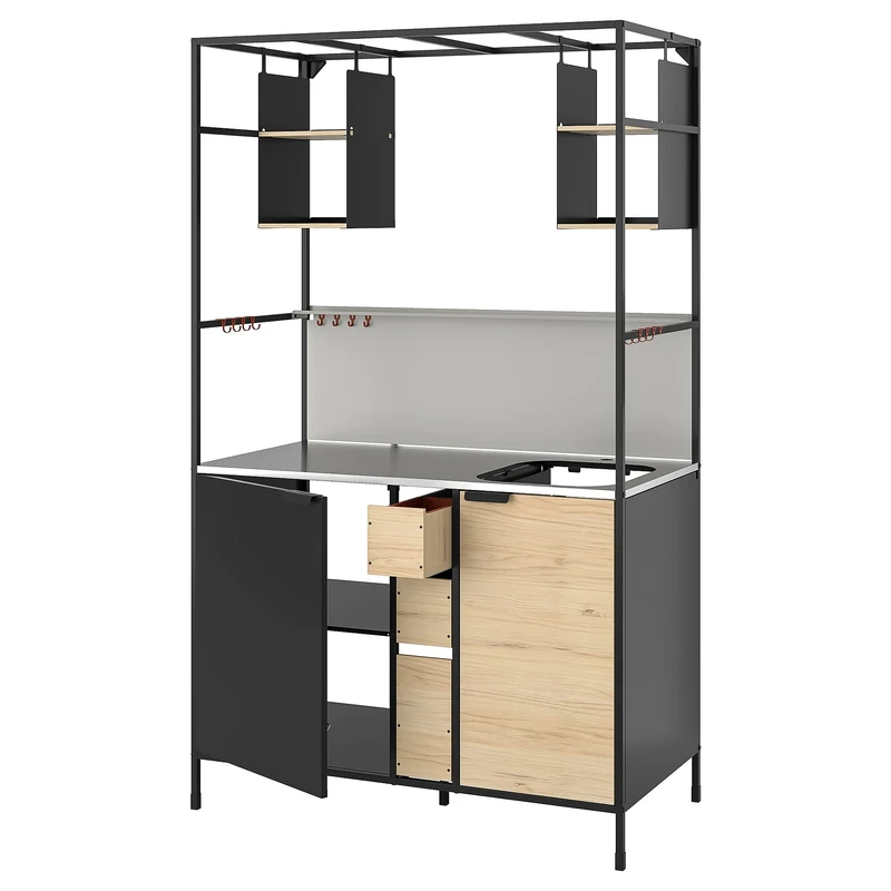 IKEA ÄSPINGE kitchenette, 120x60x202 cm, Black/ash