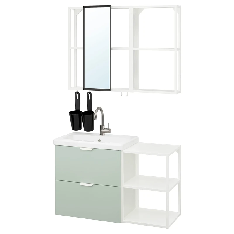 IKEA TVALLEN/ENHET Bathroom Set 15 White & Grey-Green Glypen Tap