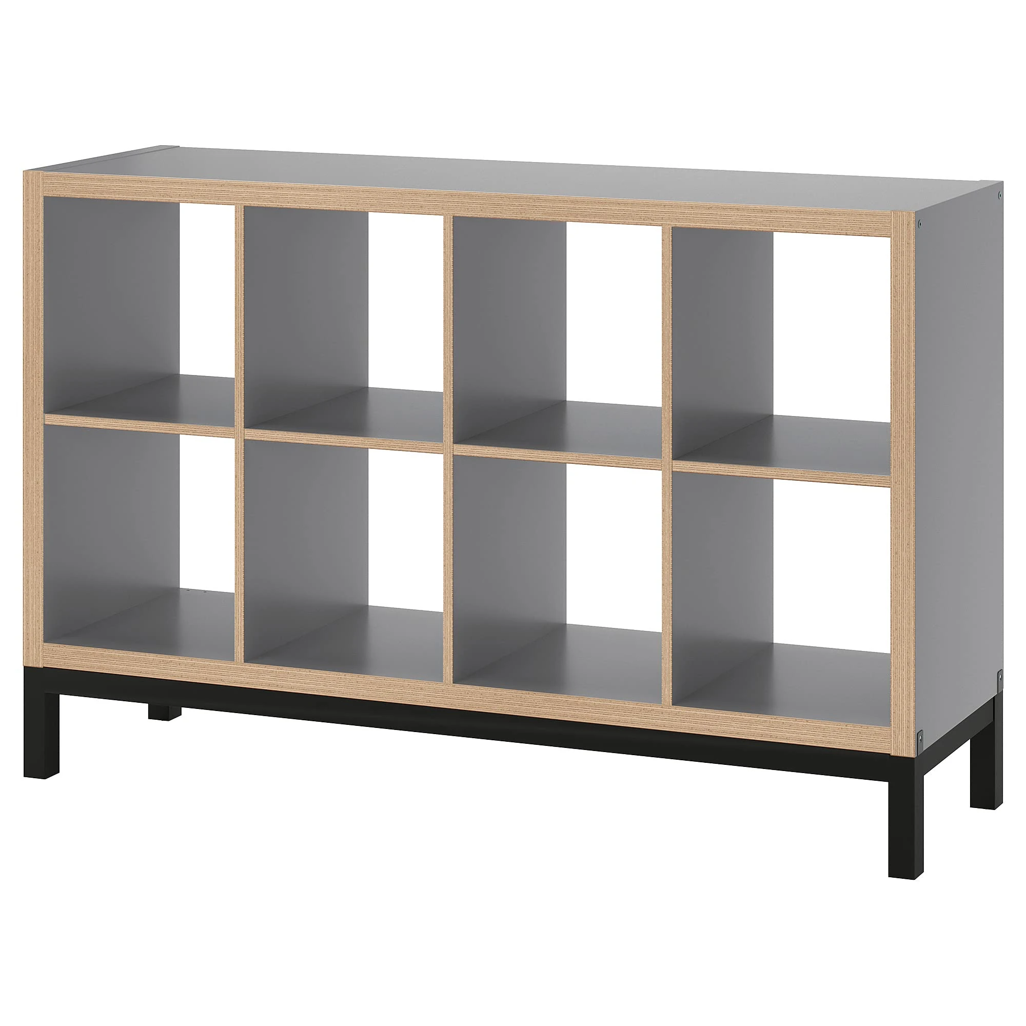 Ikea KALLAX shelving unit with underframe, 147x94 cm, grey wood effect/black