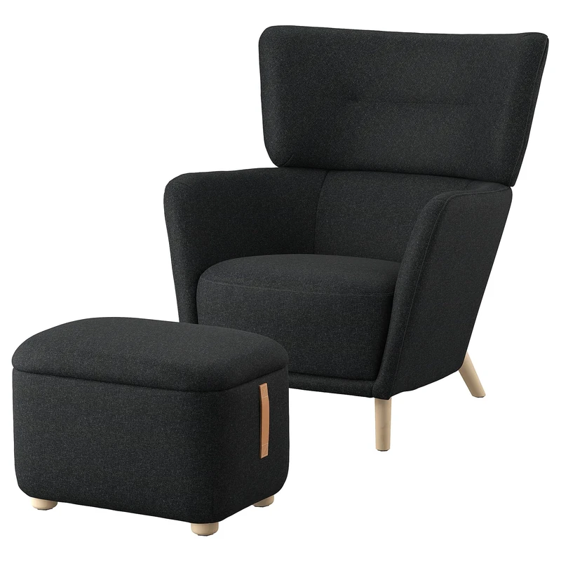 IKEA OSKARSHAMN Wing Chair with Footstool - Gunnared Black/Grey