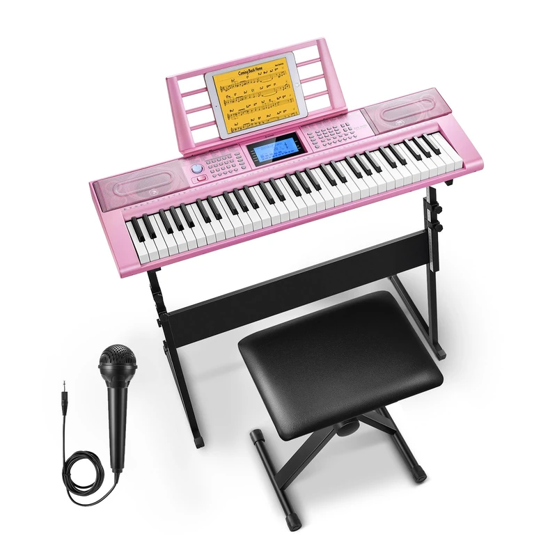 Donner DEK-610S 61 Key Electronic Piano Pink Set (including piano stand, stool, microphone) UK