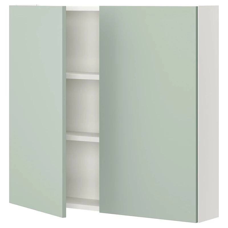 IKEA ENHET Wall cb w 2 shlvs/Doors, 80x17x75 cm, White/Pale Grey-Green