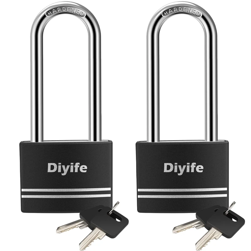 Padlock with Keys, [2 Pack] Aluminum Anti-Rust 40mm Padlock Keyed Alike, Diyife 60mm Long Shackle Key Padlocks Outdoor Weatherproof, Locker Padlocks for School, Gym Locker, Fence, Gate, Garage, Shed