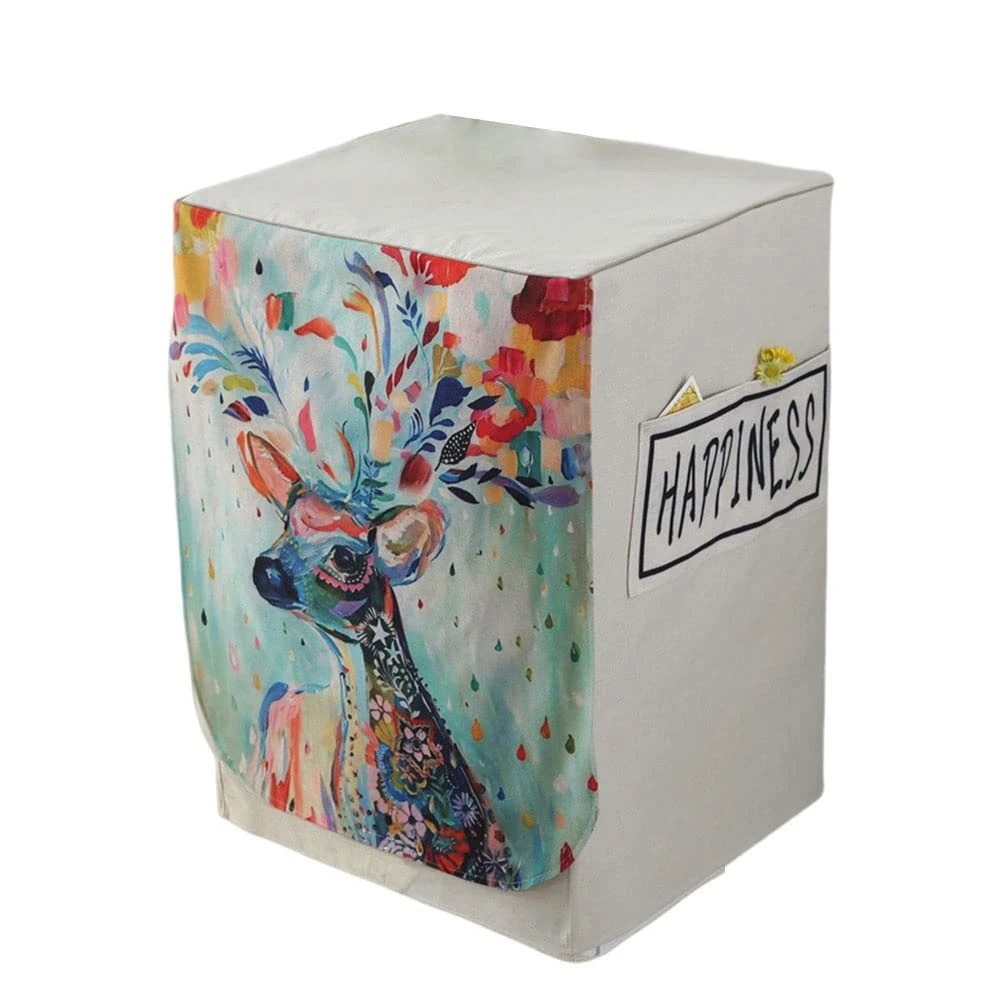 Odot Washer Dustproof Cover Front Load, Washing Machine Dryer Protector Sunscreen Waterproof Tumble Dryer Case Protective Cover for Most Front Loadi (60x60x83cm,colorful deer)