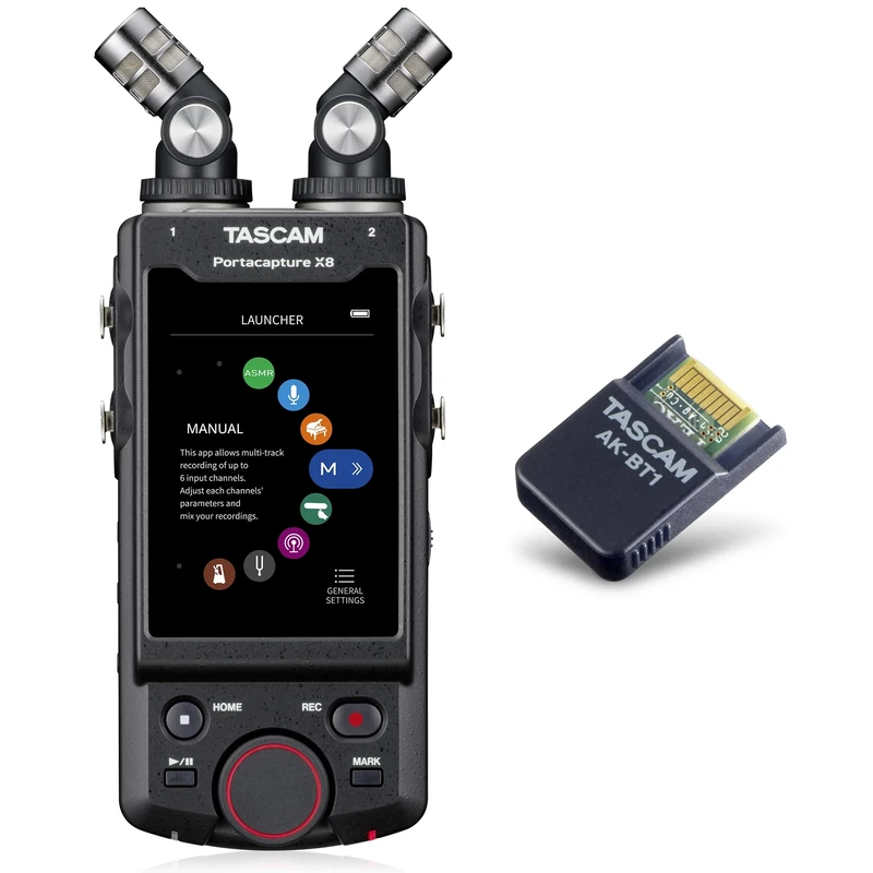 TASCAM Portacapture X8 - Portable 6+2-Track High-Resolution 32-bit float/192-kHz Recorder, usb2.0 & AK-BT1 - Bluetooth Adapter for TASCAM Products