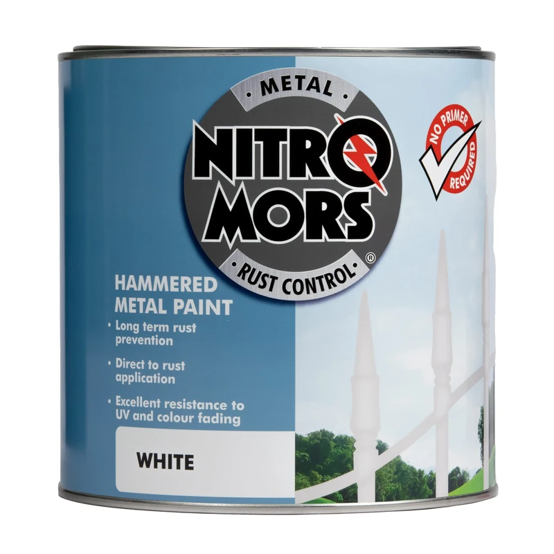Nitromors Hammered Metal Paint, Rust Protection for Metal Doors and Garden Furniture, UV Resistant, No Primer Needed, White 2.5 L