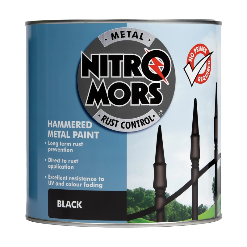 Nitromors Metal Paint Hammered Finish for Doors Furniture Gates UV Resistant 250 Hours Salt Spray Protection, Black 2.5 L