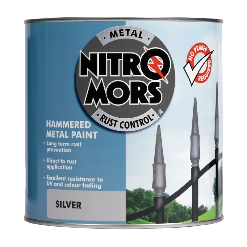 Nitromors Hammered Metal Paint, Silver, UV & Rust Resistant Gloss for Metal Doors, Furniture, Gates, No Primer Needed 2.5 L