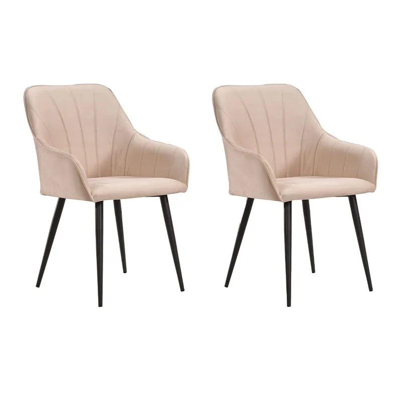 Soof&Tess Set of 2 Ferrara Dining Chairs - Beige - Velvet - Industrial - With Armrests - Easy Clean Fabrics - Image 1