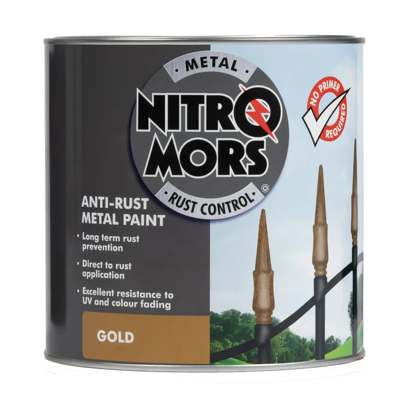 Nitromors Smooth Metal Paint for Doors and Garden Furniture - UV & Colour Fade Resistant, No Primer Needed, Rust Protection, Gold 250 ml