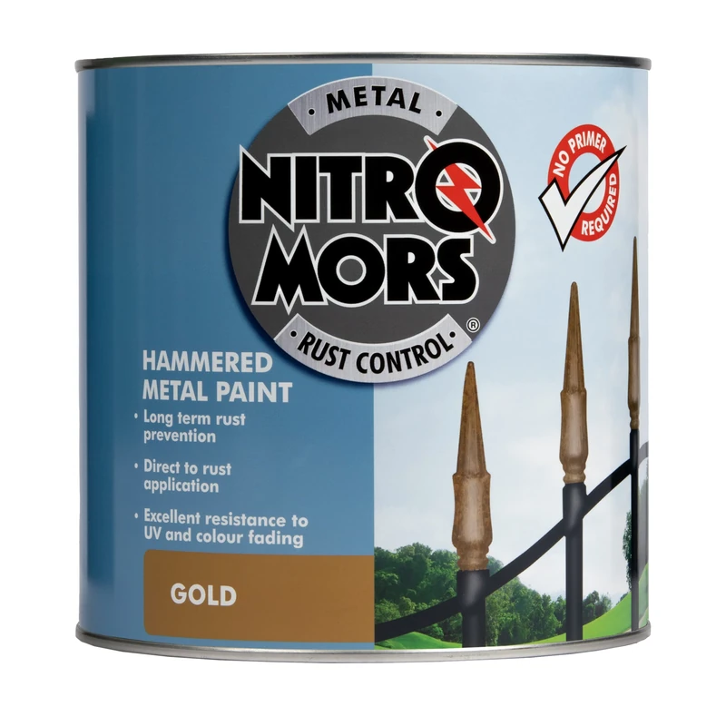 Nitromors Hammered Metal Paint, Gold 2.5 L, No Primer Required, Rust & UV Protection, for Doors, Gates, Furniture, Metal Surfaces