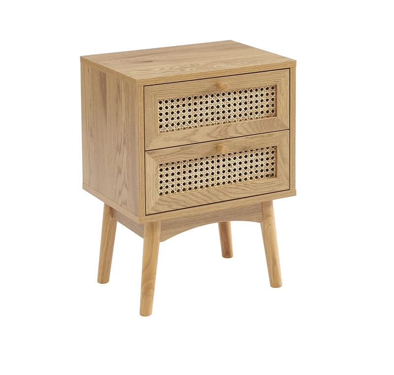 BAÏTA INES bedside table oak effect and rattan caning 40cm