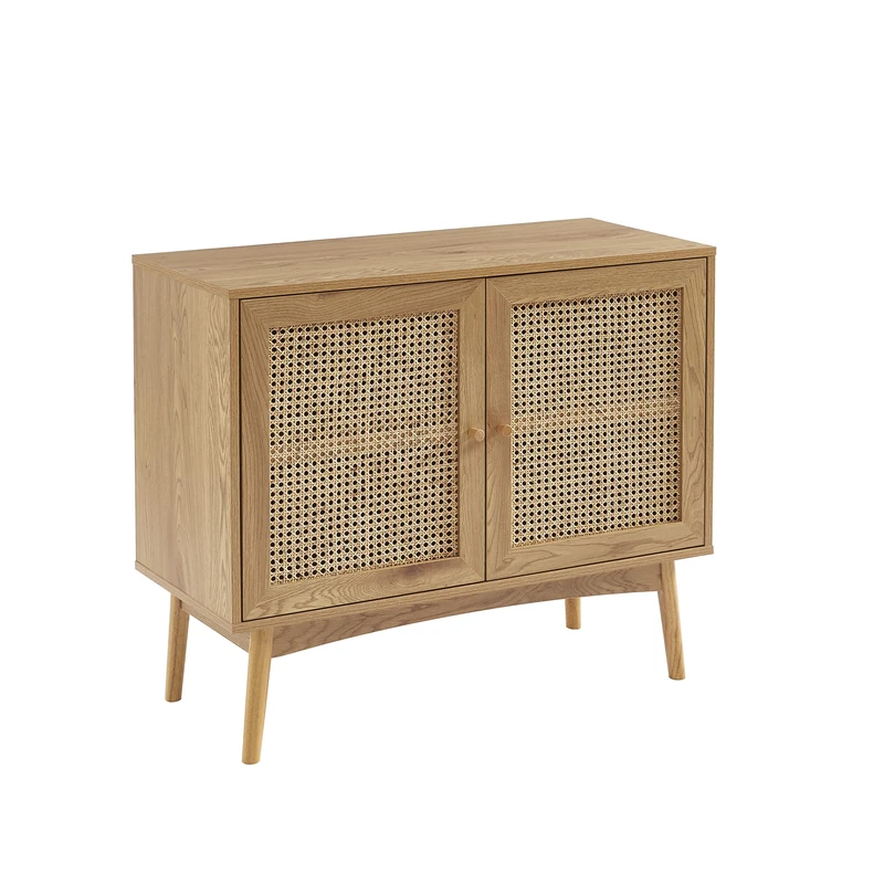 BAÏTA INES Oak Effect Rattan Cane Sideboard 90 cm