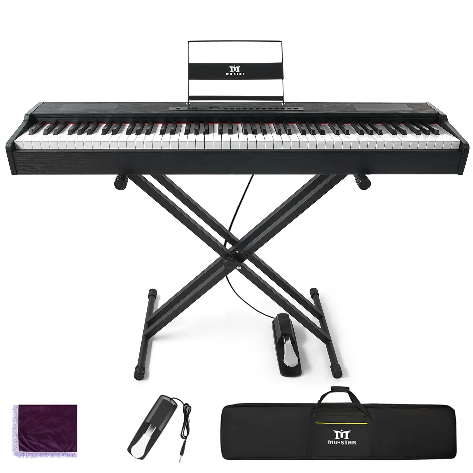 MUSTAR Digital Piano 88 Weighted Keys Hammer Action, Full Size 88 Key Piano Keyboard Weighted, Electric Keyboard Piano with Stand, Sustain Pedal, Portable Case, Bluetooth Connection, Black