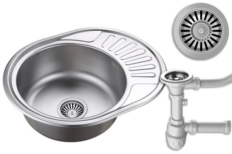 QUADRON Jim Kitchen Sink Stainless Steel Single Sink Sink with Draining Board Drain Included Suitable for Cabinets from 45 cm Installation (Satin)