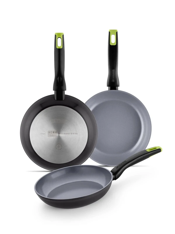 Monix Eco Nature, Set of Frying Pans 18-22-26 cm Recycled Forged Aluminium, Reinforced Non-Stick Ceramic, Suitable for All Types of Cooker and Induction