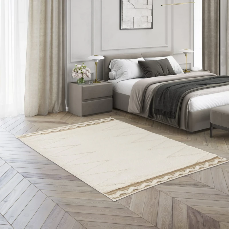 Modern Living Room Rug with Berber Spirit, Geometric Rug for the Living Room - Bedroom, Flat Weave and Pile Height 22 mm, 3D Effect, 100% Polypropylene, 120 x 170 cm, Cream - Beige