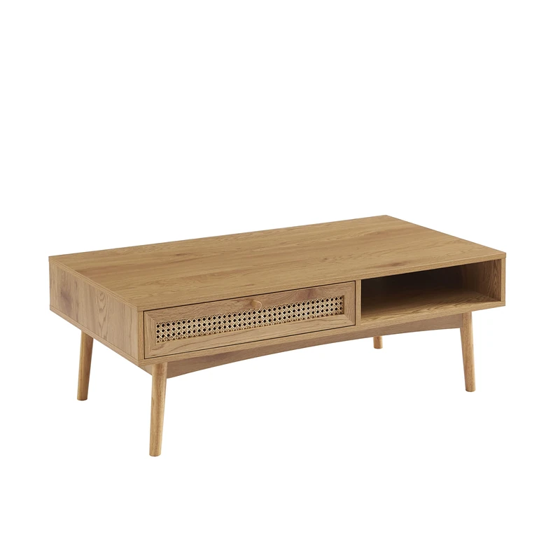 BAÏTA INES low table oak effect and cane with rattan 115cm