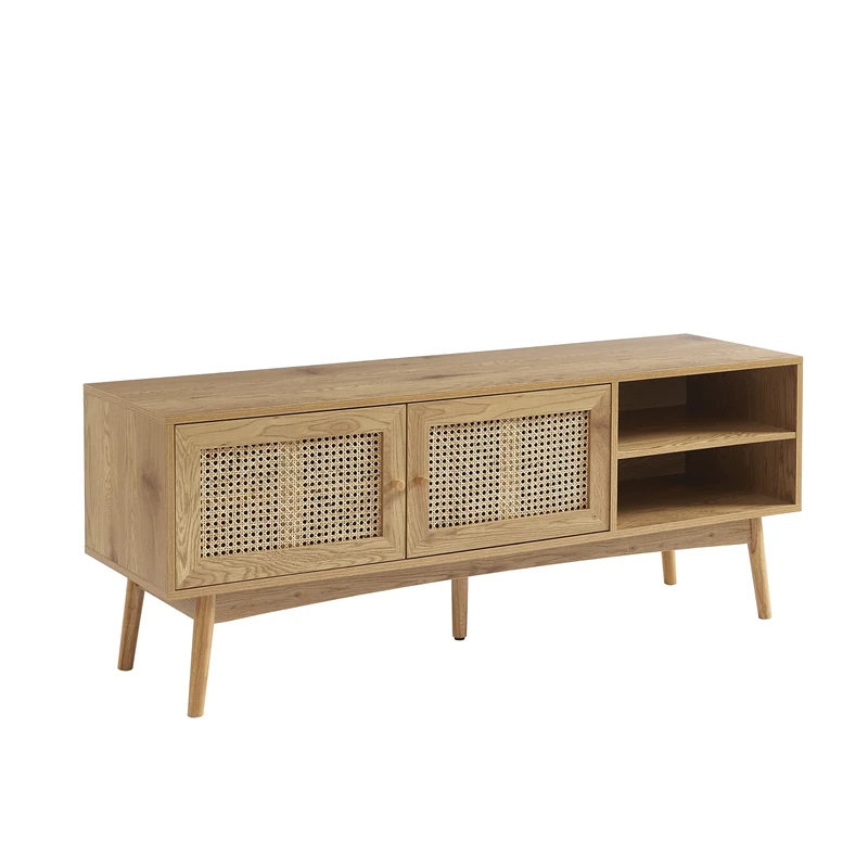 BAÏTA INES TV Unit Oak Effect and Rattan Cane Length 140 cm