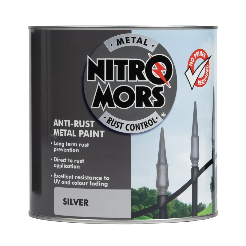 Nitromors Smooth Metal Paint - Rust Protection UV Resistance for Metal Doors, Gates & Garden Furniture - No Primer Needed, Silver 2.5L