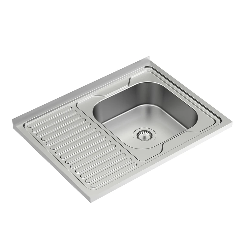 Quadron Robin Single Bowl Stainless Steel Sink Sink with Draining Board Drain Included Fits 80 cm Cabinet Overlaid (Right)