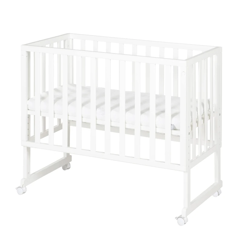 roba Safe Asleep® 3-in-1 Bassinet & Bedside Crib, 45 x 90 cm, Height-Adjustable, Complete Set with Mattress and Canvas Barrier, White Wood