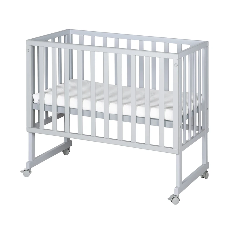 roba Safe Asleep® 3-in-1 Bassinet & Bedside Crib, 45 x 90 cm, Height-Adjustable, Complete Set with Mattress and Canvas Barrier, Baby Bed Set, Taupe/Grey