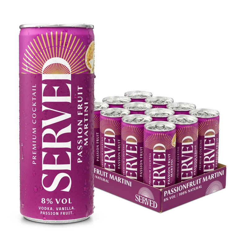 SERVED Passion Fruit Martini Cocktail, 8% ABV, Premium Bar Quality Cocktails, Pre-Mixed & Ready To Drink, 12 x 250ml Cans