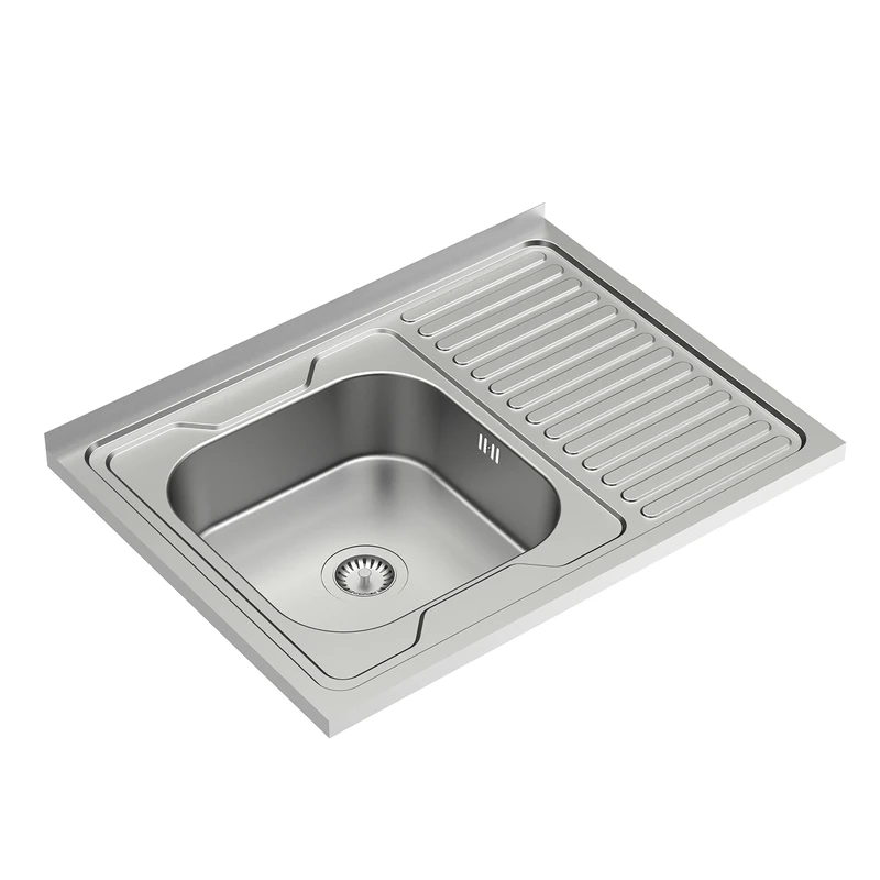 Quadron Robin Single Bowl Stainless Steel Sink Sink with Draining Board Drain Included Fits 80 cm Cabinet Overlaid (Left)