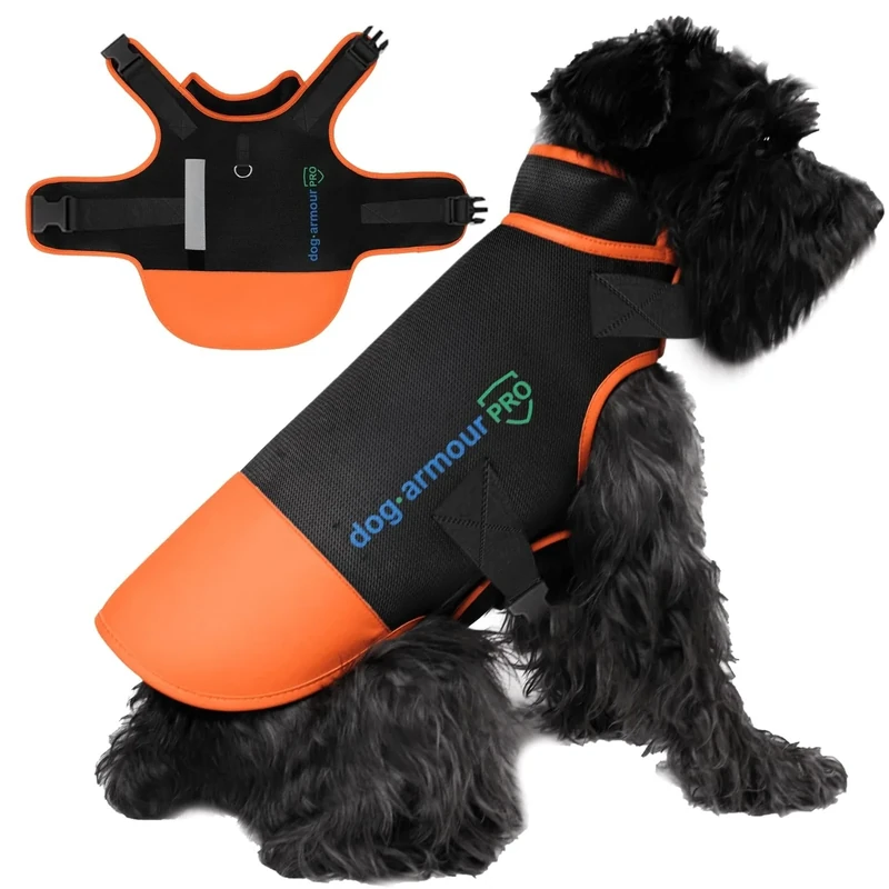 dog armour PRO Dog Harness Protection Vest - Puppy Harness Dog Jacket to Protect Your Pet from Animal Attacks - Dog Vest with Certified Anti-Bite and Waterproof Fabric - Reflective (Orange, Small)