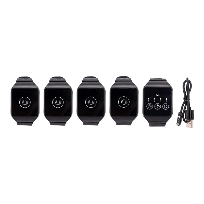Wireless Wrist Pager, Multipurpose 433.92MHz Watch Pager Caregiver Watch Call Button System, IPX7 Waterproof, Home Alert Pager for Factory, Hotel, Hospital, Restaurant (4 for 1)