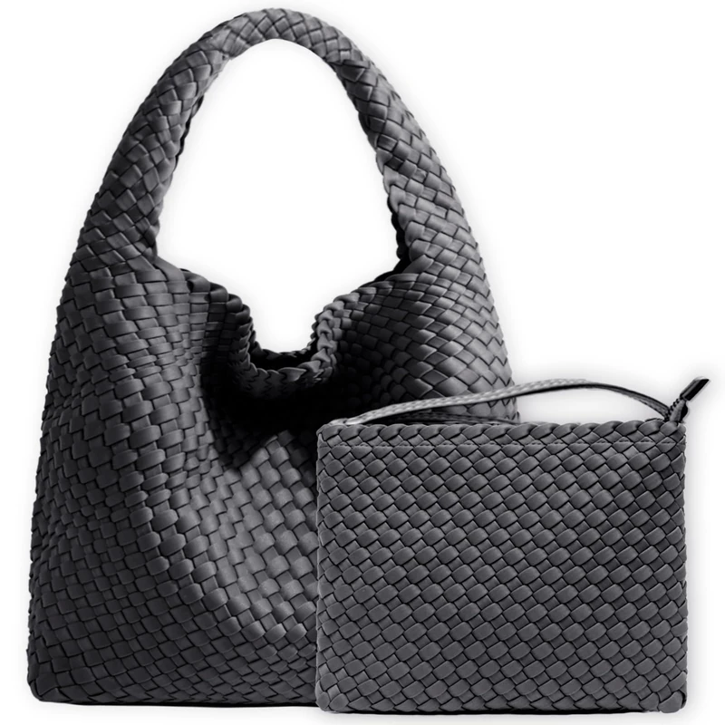 JINMANXUE Fashion Woven Purse for Women Top-handle Shoulder Bag Neoprene Hobo Tote Retro Wrist Bag Travel Handbag Work Shopping Daily, Grey