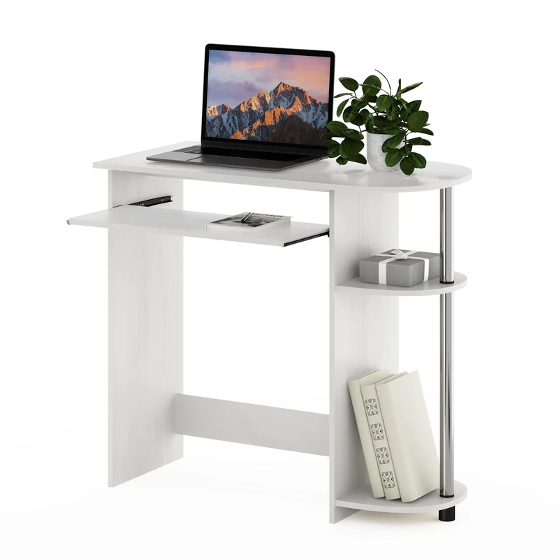 Furinno Computer Desk, Engineered Wood, White Oak/Stainless Steel, 80 (W) x 73 (H) x 40 (D) cm