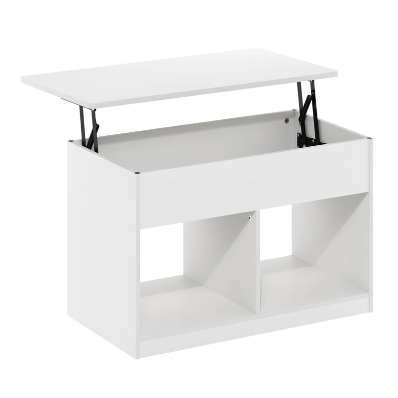 Furinno Living Room Lift Top Coffee Table with Hidden Compartment, Engineered Wood, Solid White, 45 (D) x 80 (W) x 17.1 (H) cm