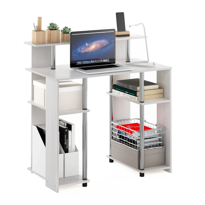 Furinno Computer Writing Desk, Engineered Wood, White Oak/Stainless Steel, 51.49 (D) x 90.5 (W) x 90.6 (H) cm