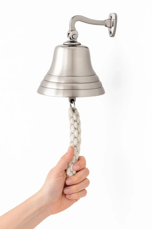 ACL Bar Accessories for Home Pub Hand Bell – Wall Mounted Bar Bell Nautical Decorations – Unique Silver Bell with Crisp Loud Sounds Ideal for Christmas, Reception, Pubs (10 Inch)