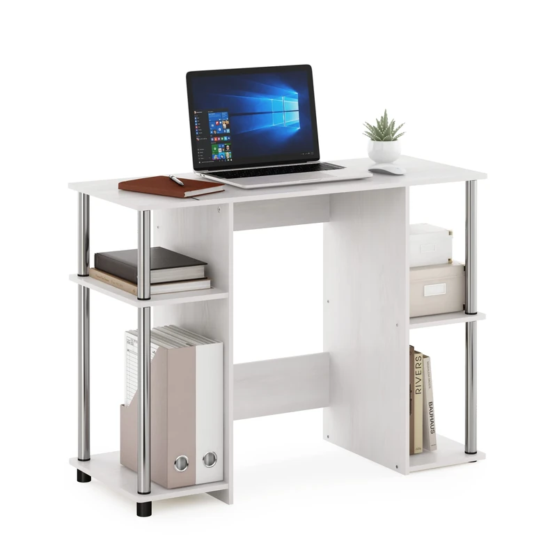 Furinno Computer Study Desk, Engineered Wood, White Oak/Stainless Steel, 39.5 (D) x 97.51 (W) x 72.59 (H) cm
