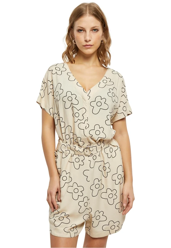 Urban Classics Women's Ladies Short Viscose Belt Jumpsuit T-Shirt, Softseagrassflower, XXXXXL