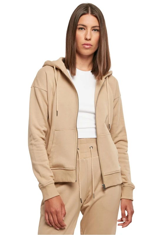 Urban Classics Women's Ladies Organic Terry Zip Hoody Hooded Sweatshirt, Unionbeige,
